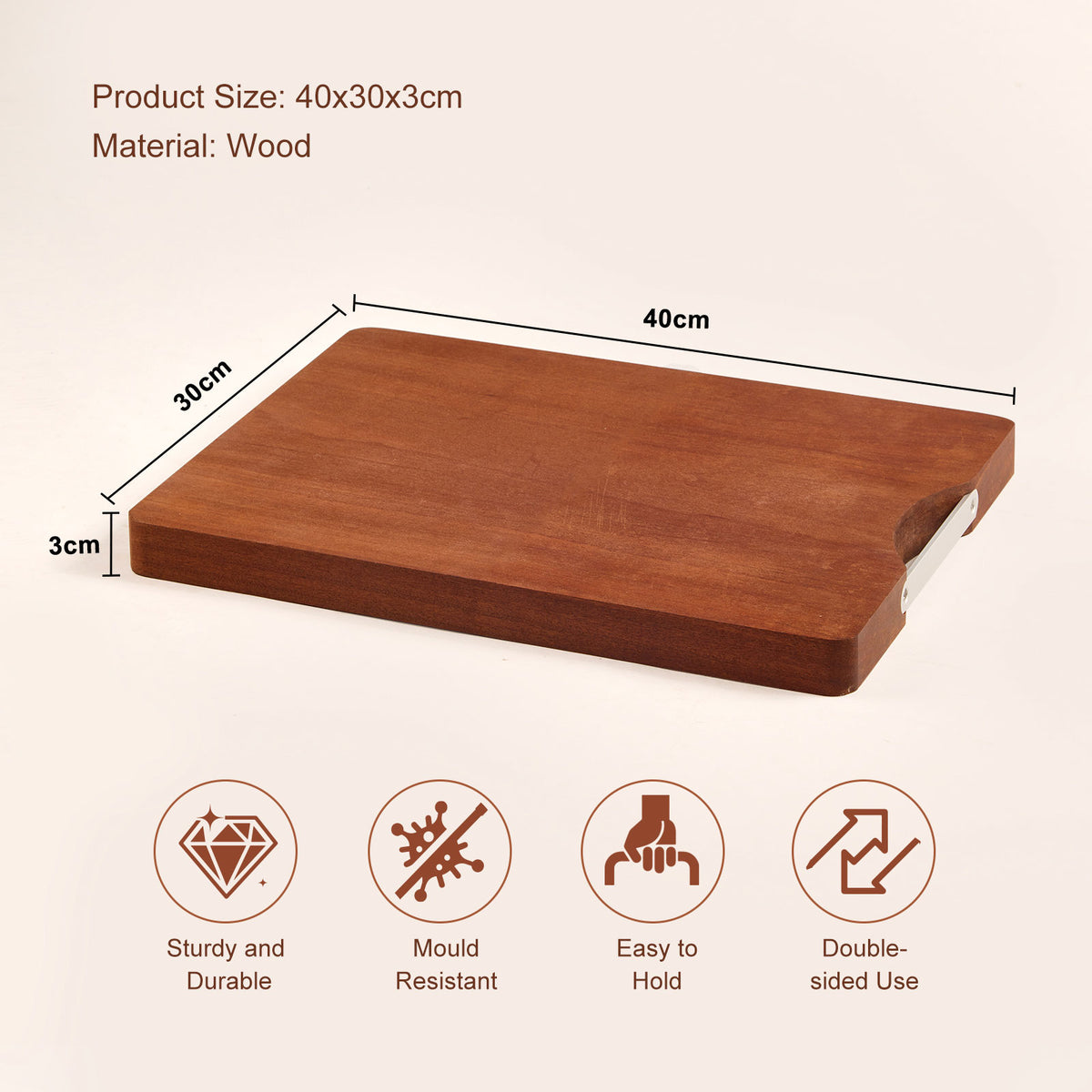 Acacia Wood Chopping Board with Aluminium Handle