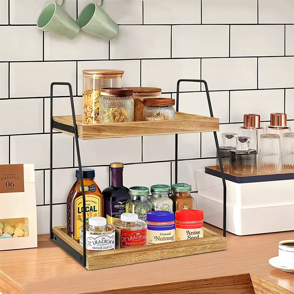 2-Tier Wooden Countertop Organizer Rack