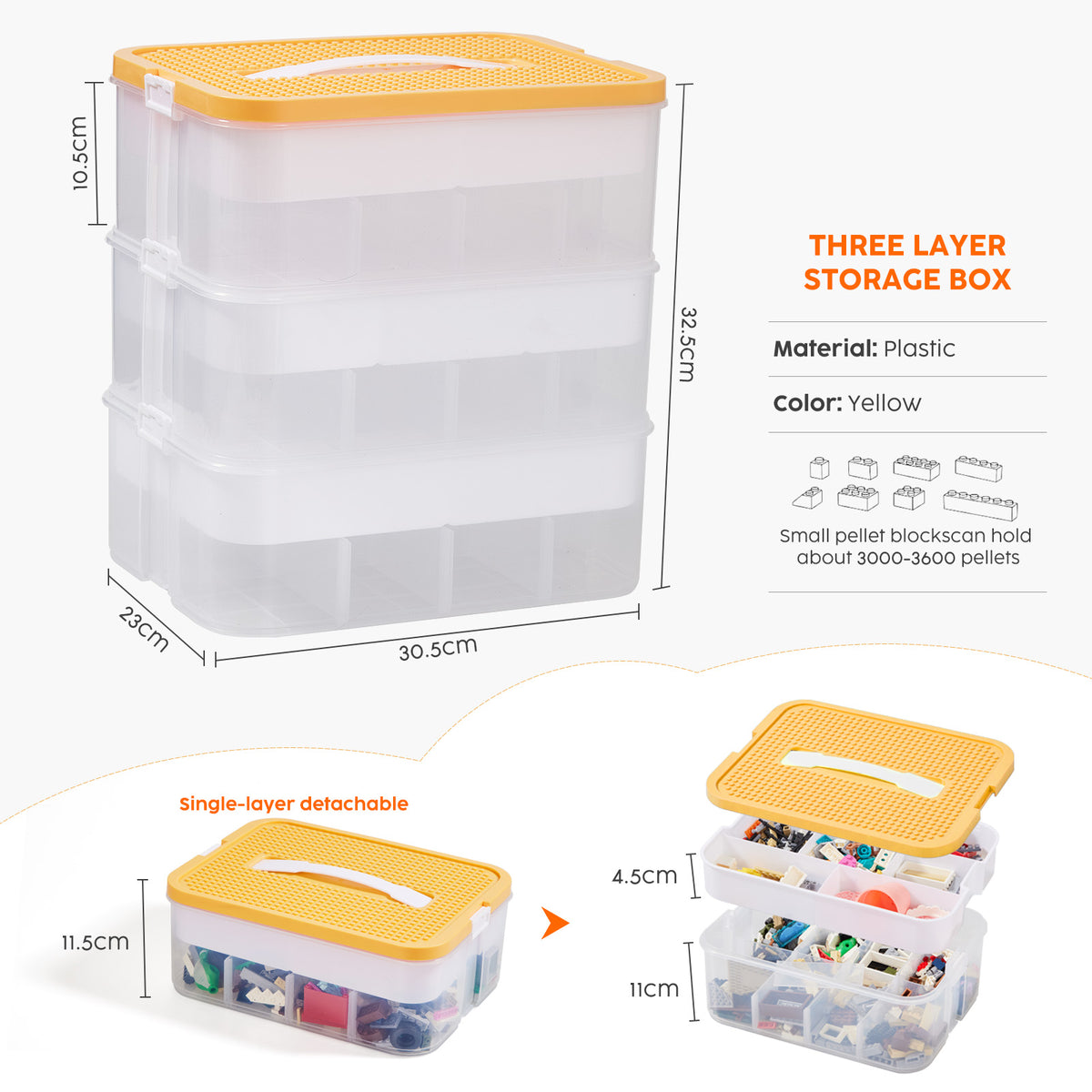 3-Tier Building Block Storage Box with Baseplate Lid