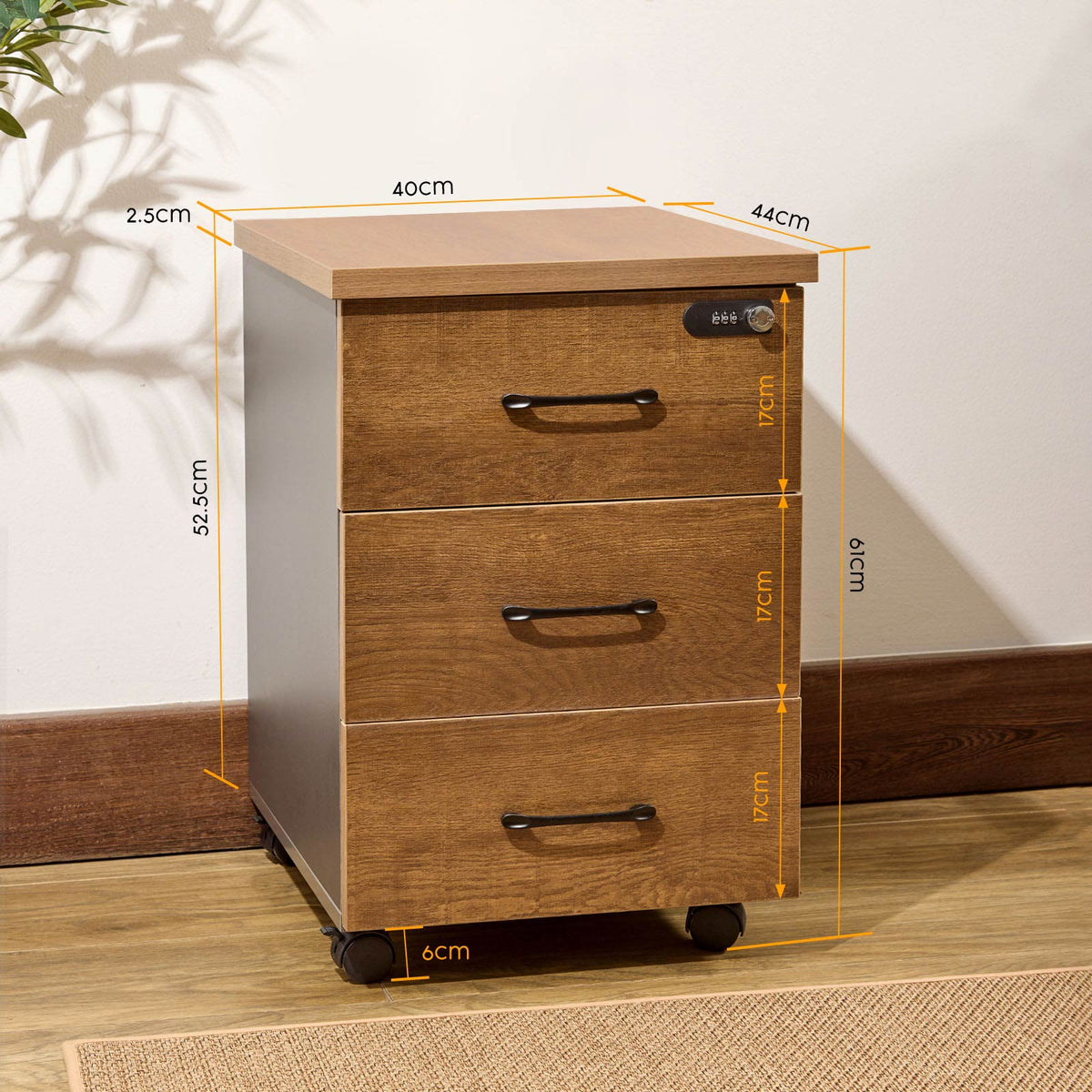 3-Drawer Rolling Office Cabinet