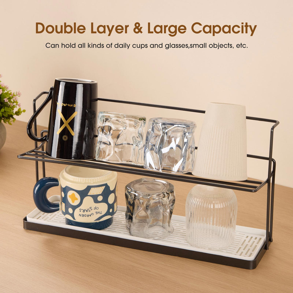 2-Tier Bottle & Cup Drying Rack with Drain Tray