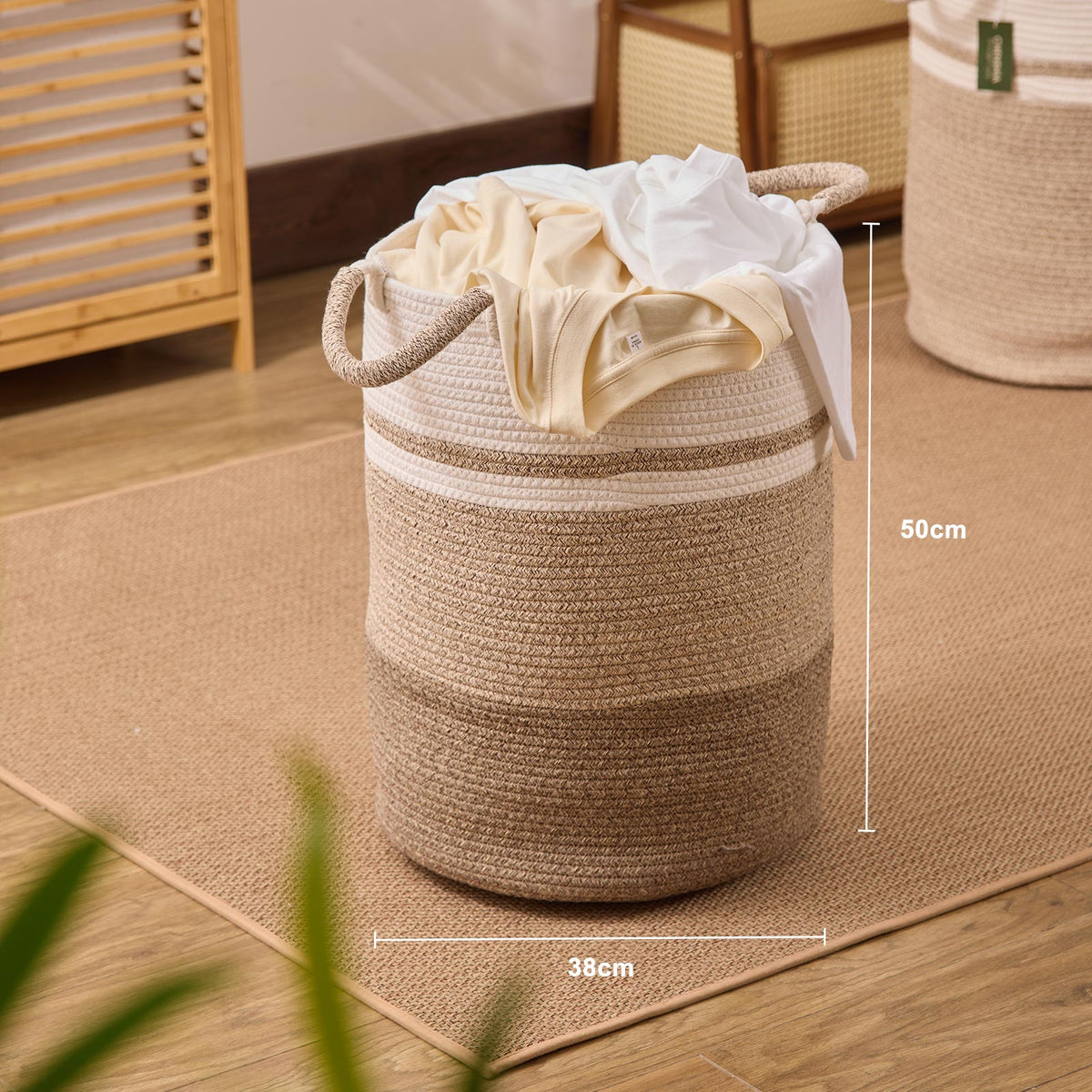 Woven Cotton & Jute Laundry Basket