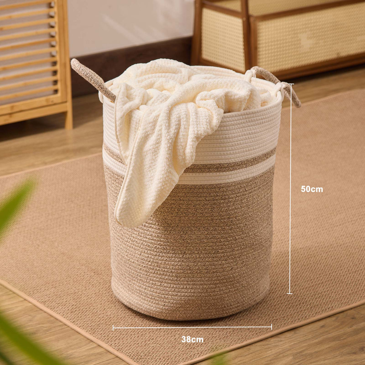 Woven Cotton & Jute Laundry Basket