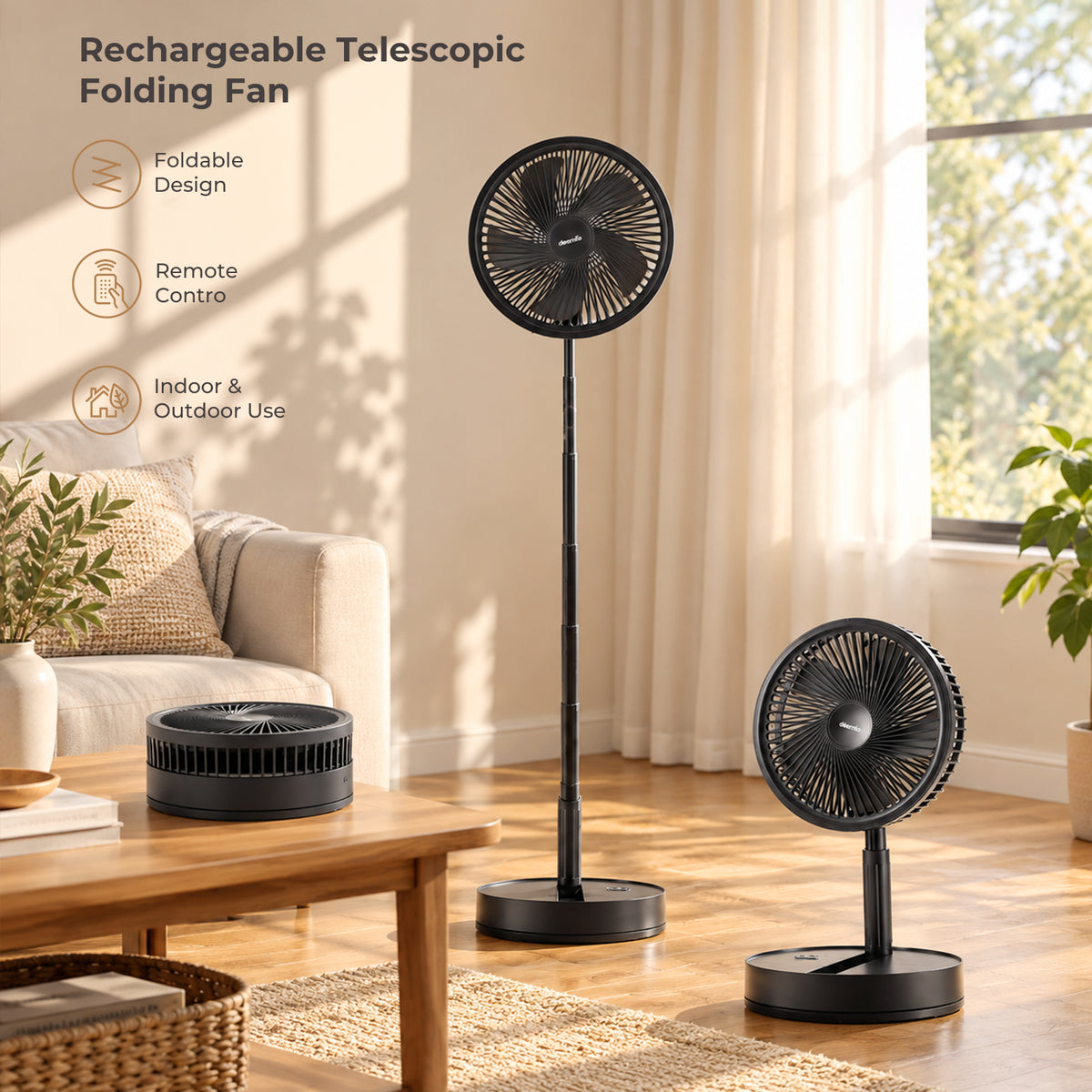 Black Rechargeable Fan with Remote Control
