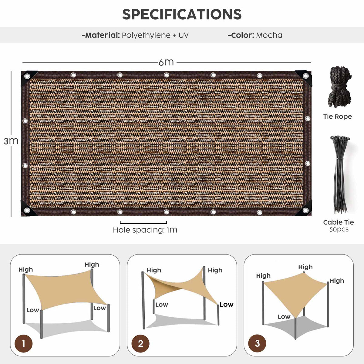 Garden Shade Cloth with Eyelets – 3m x 6m