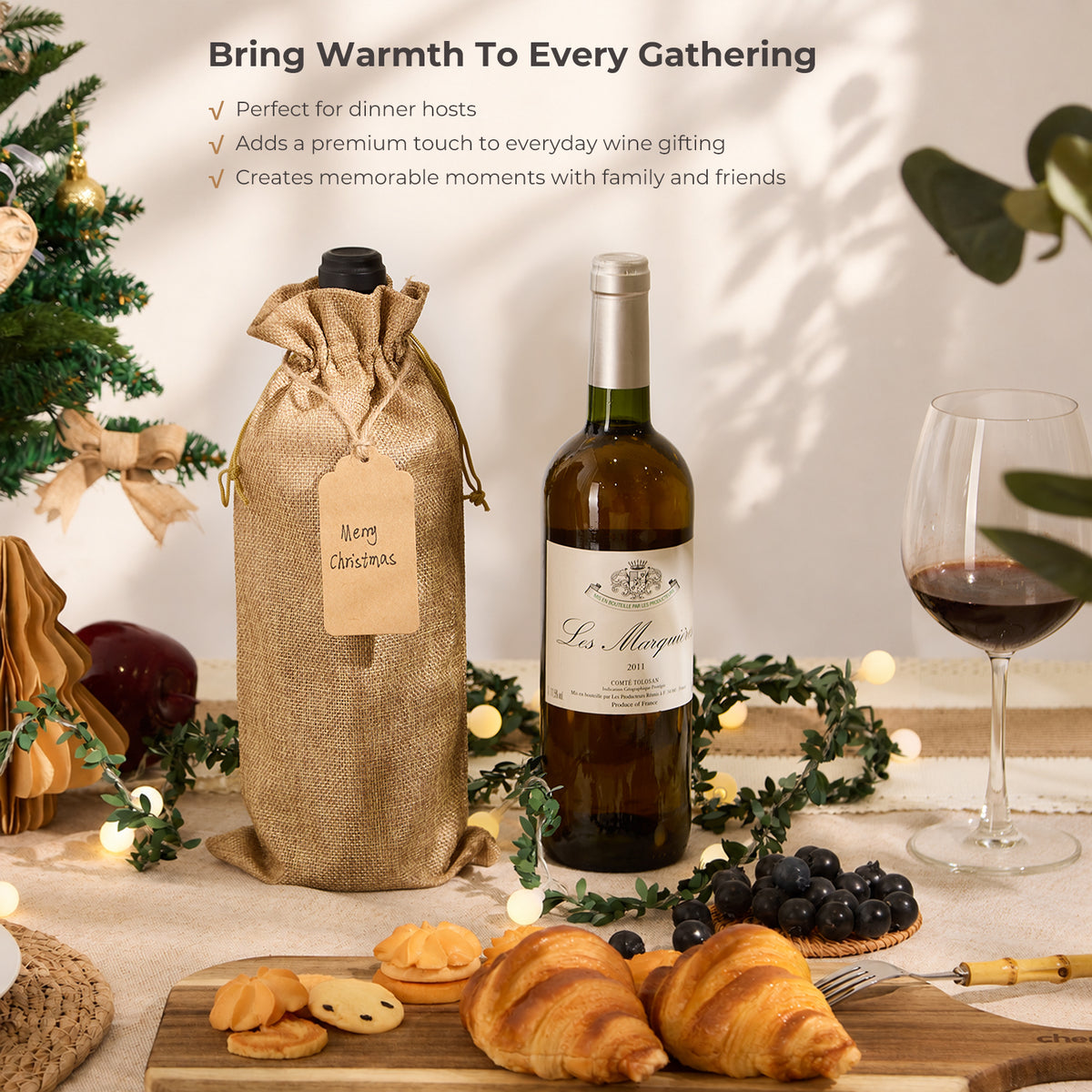 Burlap-Style Wine Gift Bags with Tags - 12 Pack