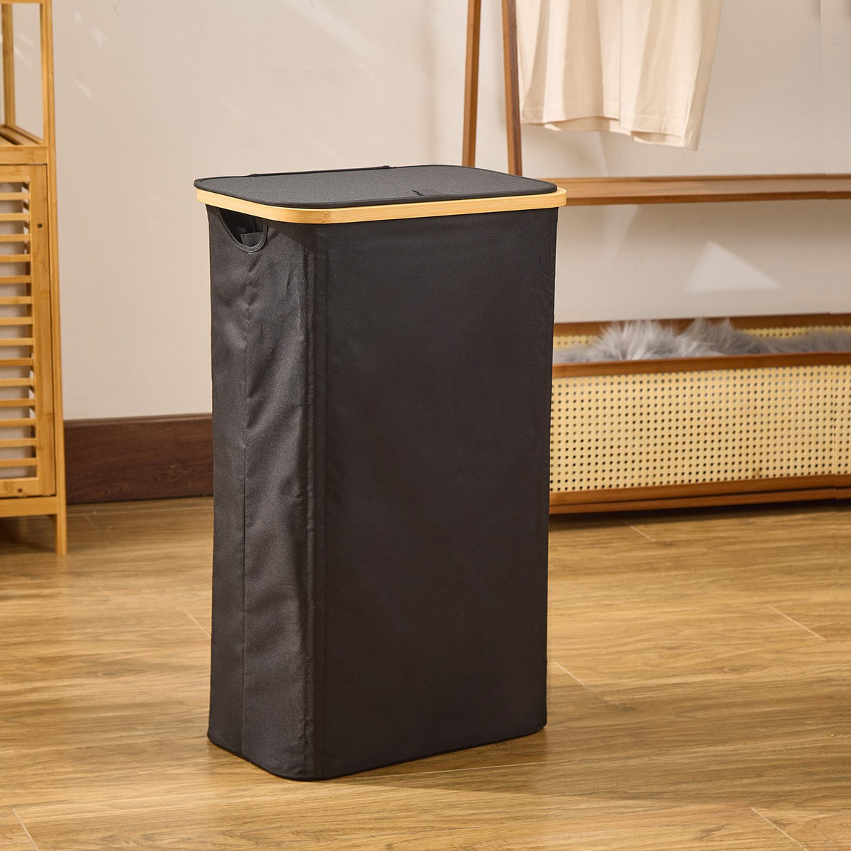 Collapsible Laundry Hamper with Lid & Removable Bag - Black
