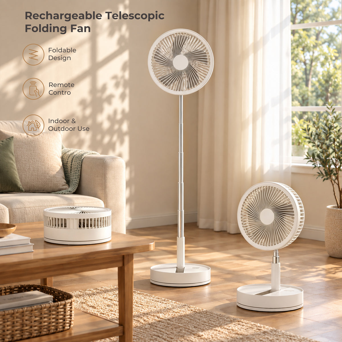 White Rechargeable Fan with Remote Control