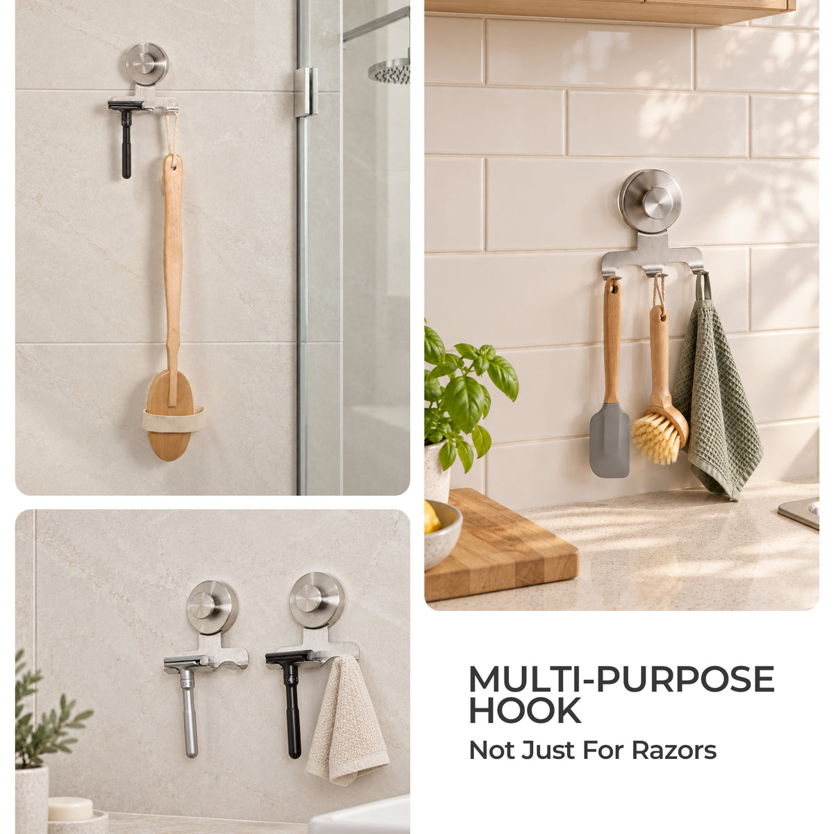 Suction Razor Holder - Silver - 2 Pack