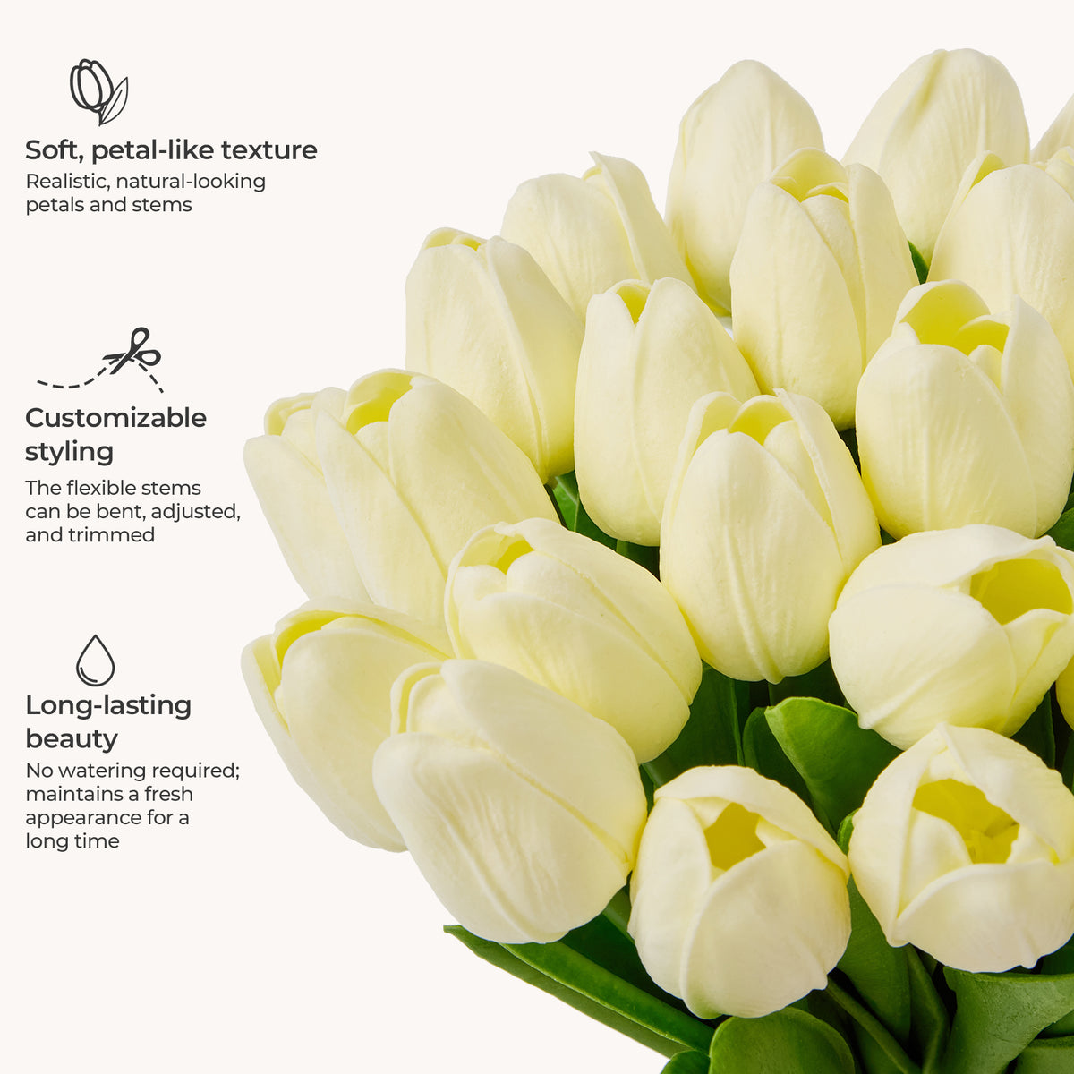 Artificial Tulips - Pastel Yellow, 30 Stems