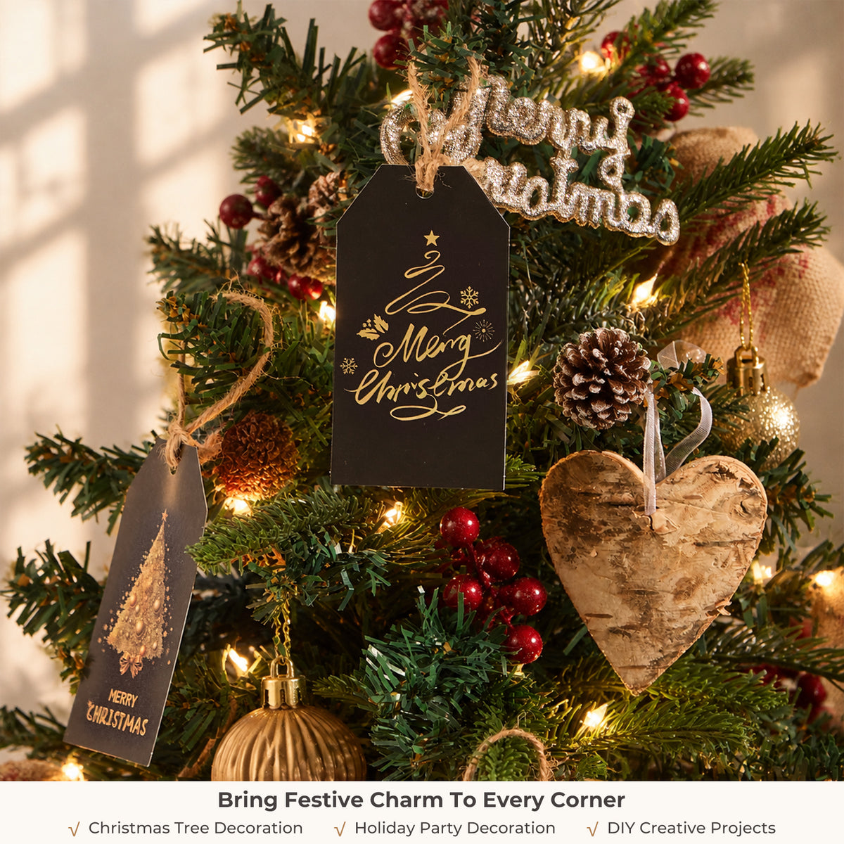 Black & Gold Christmas Gift Tags – 48 Pack