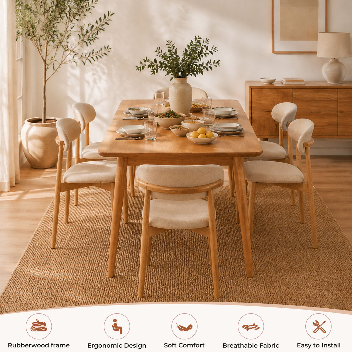 Solid Wood Linen Dining Chair Set