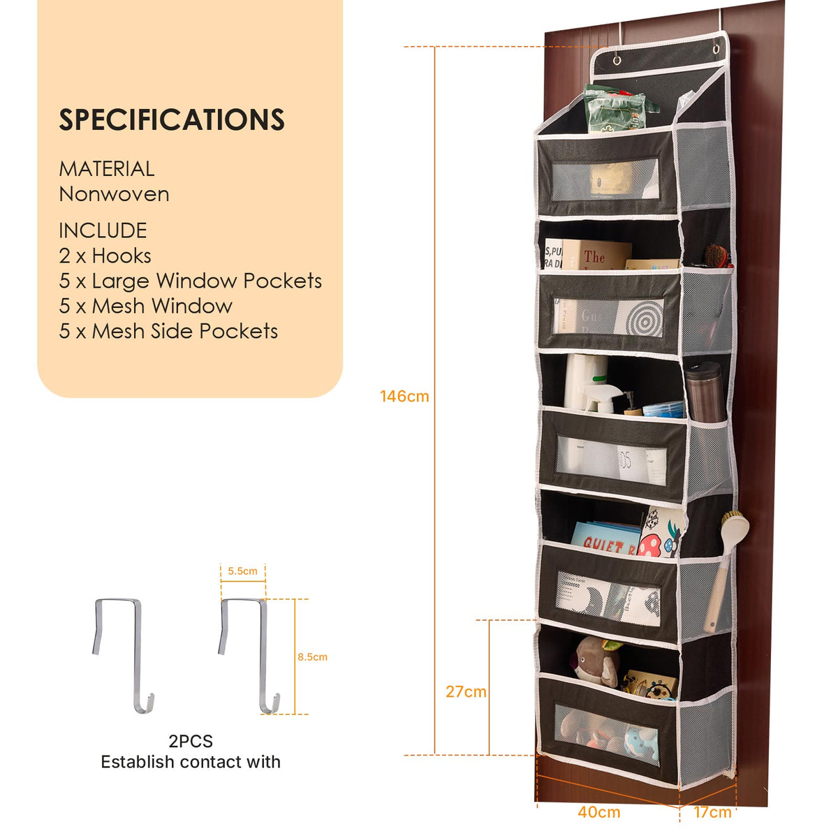 5-Tier Over-Door Storage Organiser – Black