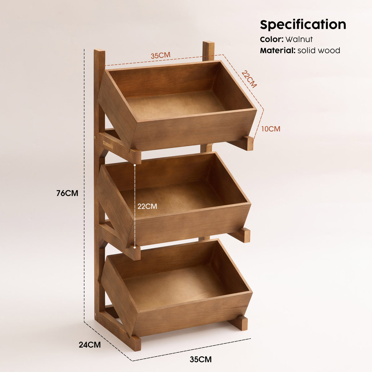 3-Tier Pine Wood Basket Display Stand