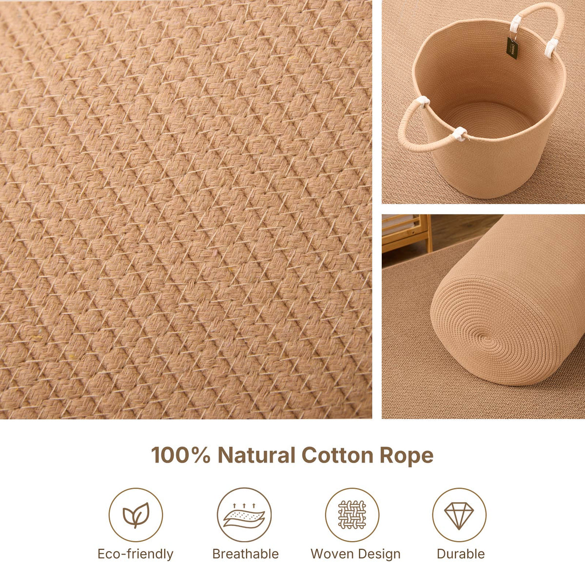 Woven Cotton & Jute Laundry Basket