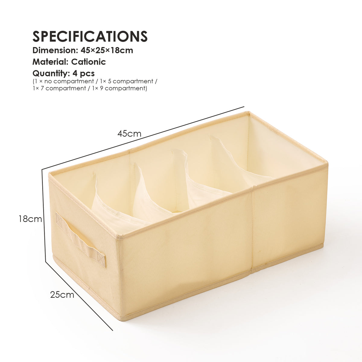 Wardrobe Clothes Organiser Boxes with Dividers - 4 Pack