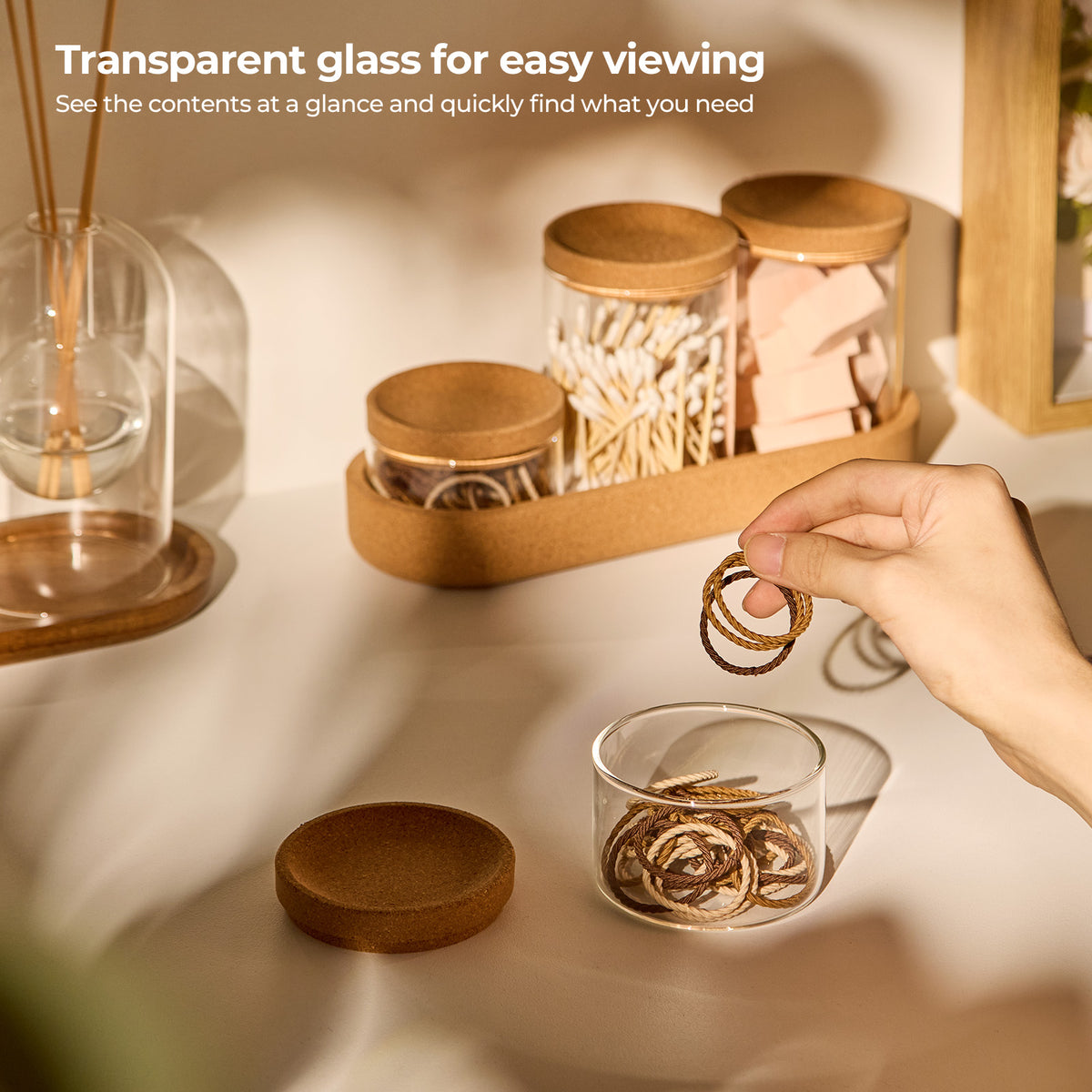 Glass Storage Jar Set with Cork Lids & Tray