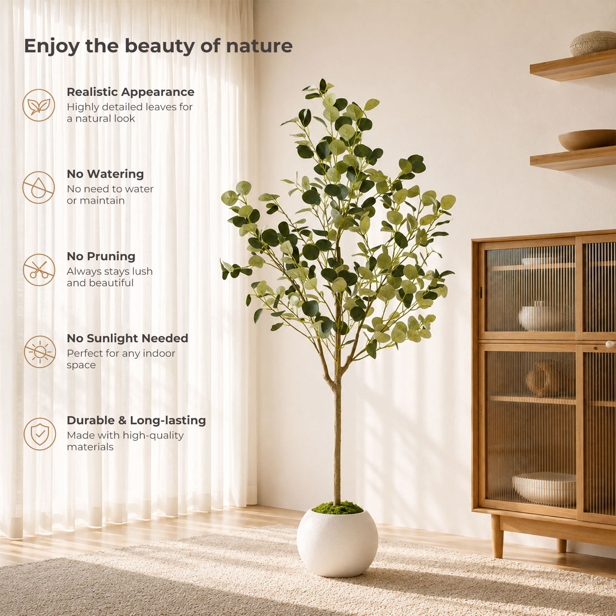 150cm Artificial Eucalyptus Tree with White Planter
