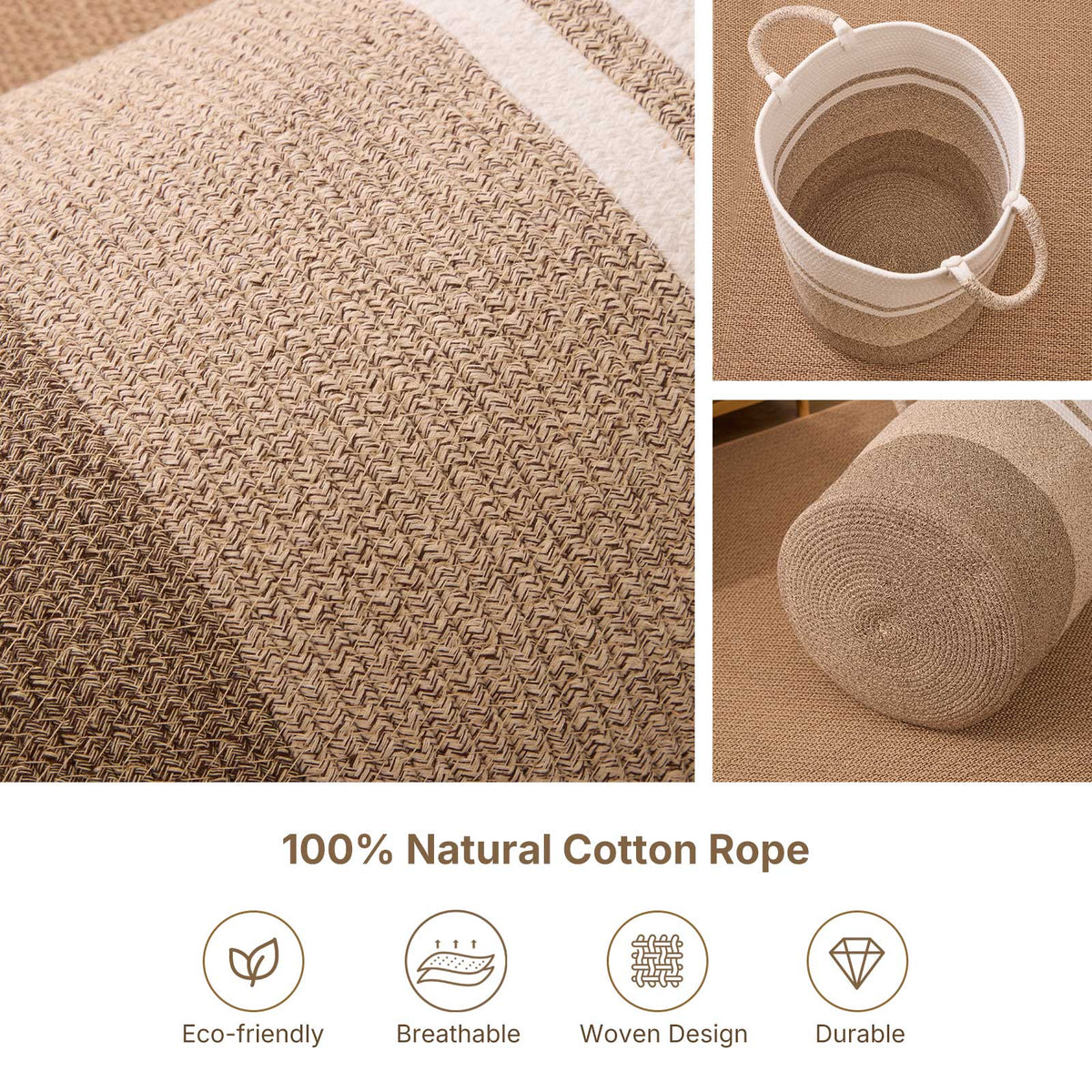 Woven Cotton & Jute Laundry Basket