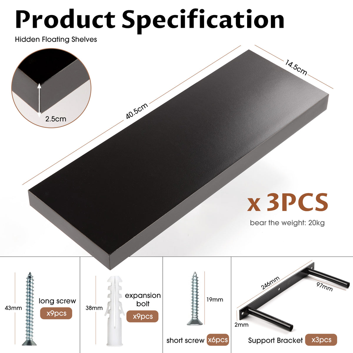Black Floating Shelves – 3 Pack