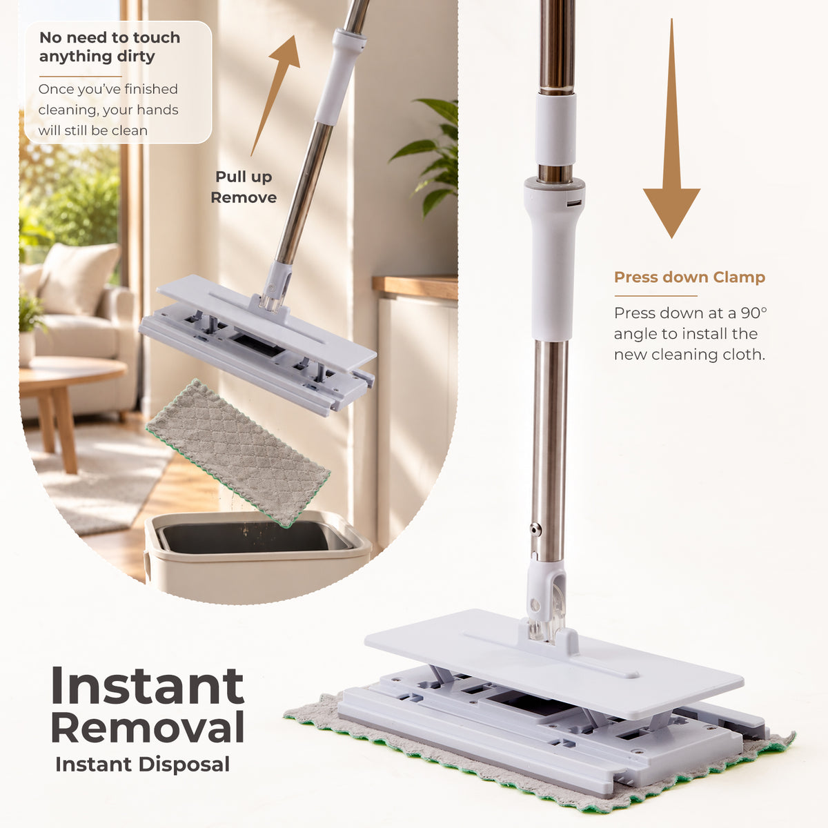 Snap-Grip Flat Mop - Zero-Touch Cloth Release