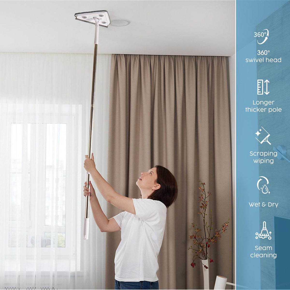 3-in-1 Window Cleaning Kit with Squeegee and Telescopic Pole