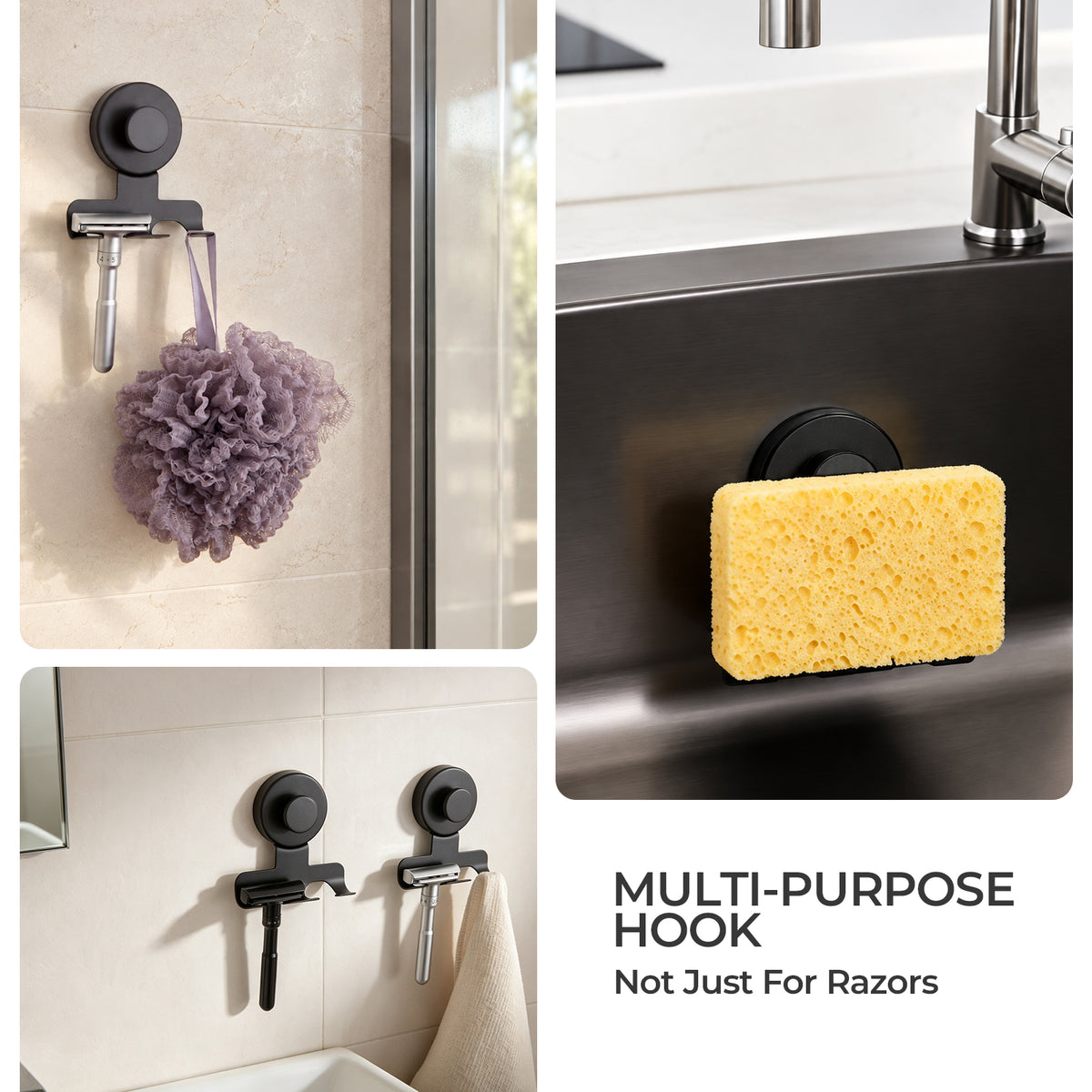 Suction Razor Holder - Black - 2 Pack