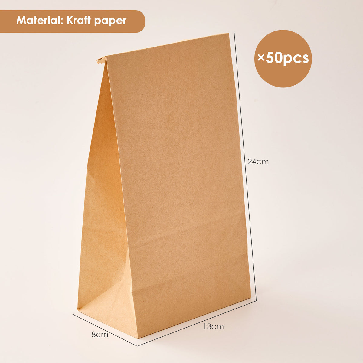 Kraft Paper Lunch Bags - 50 Pack (24x13cm)