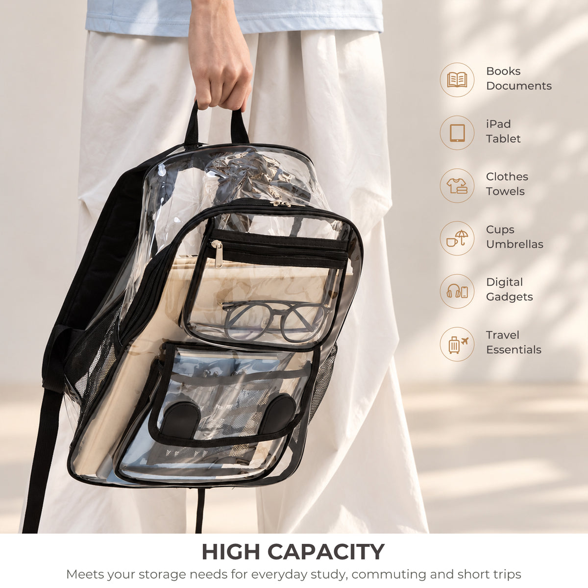 Clear PVC Backpack - Waterproof Transparent Travel Bag