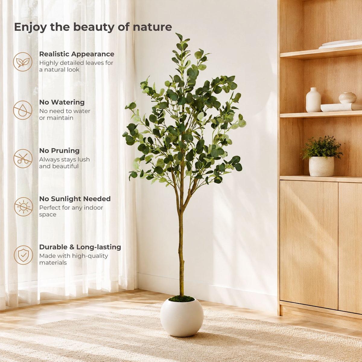 180cm Artificial Eucalyptus Tree with White Planter