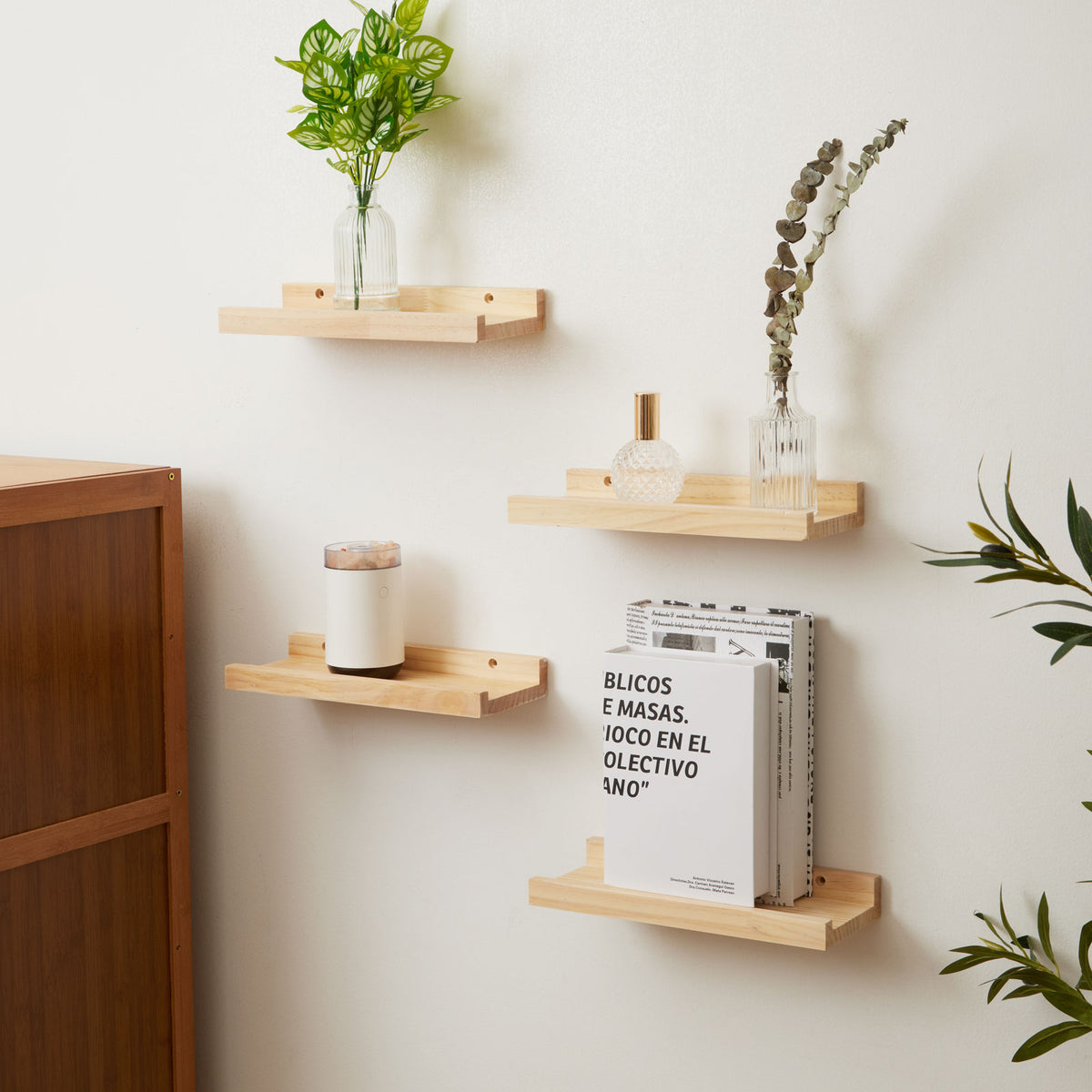 Solid Wood Floating Wall Shelves - Set of 4