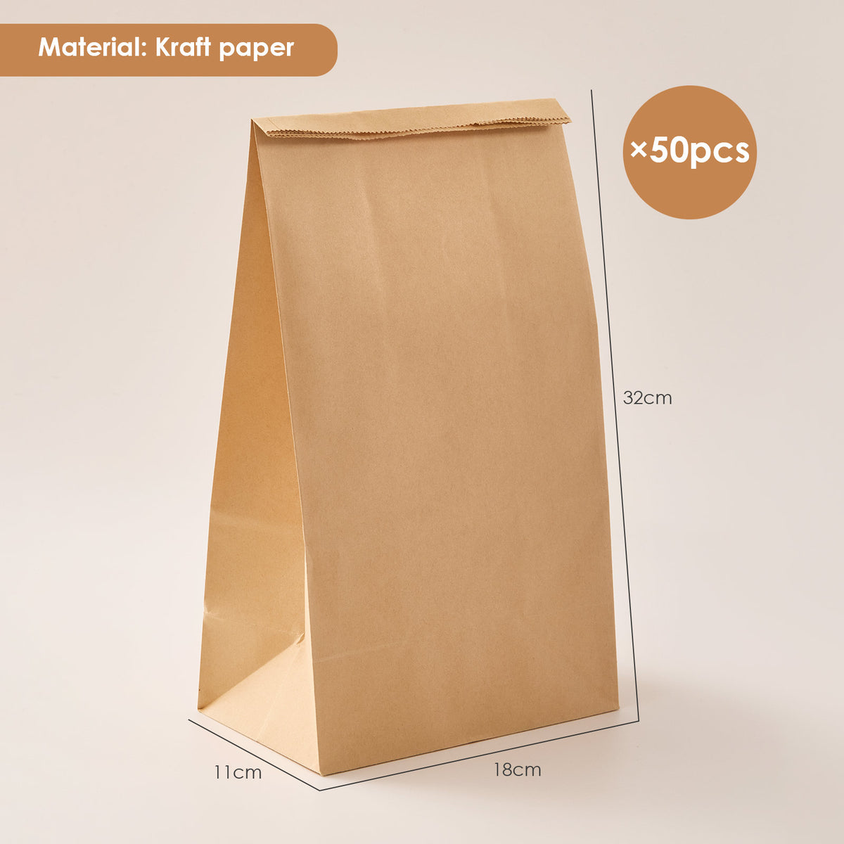 Kraft Paper Lunch Bags - 50 Pack (24x13cm)