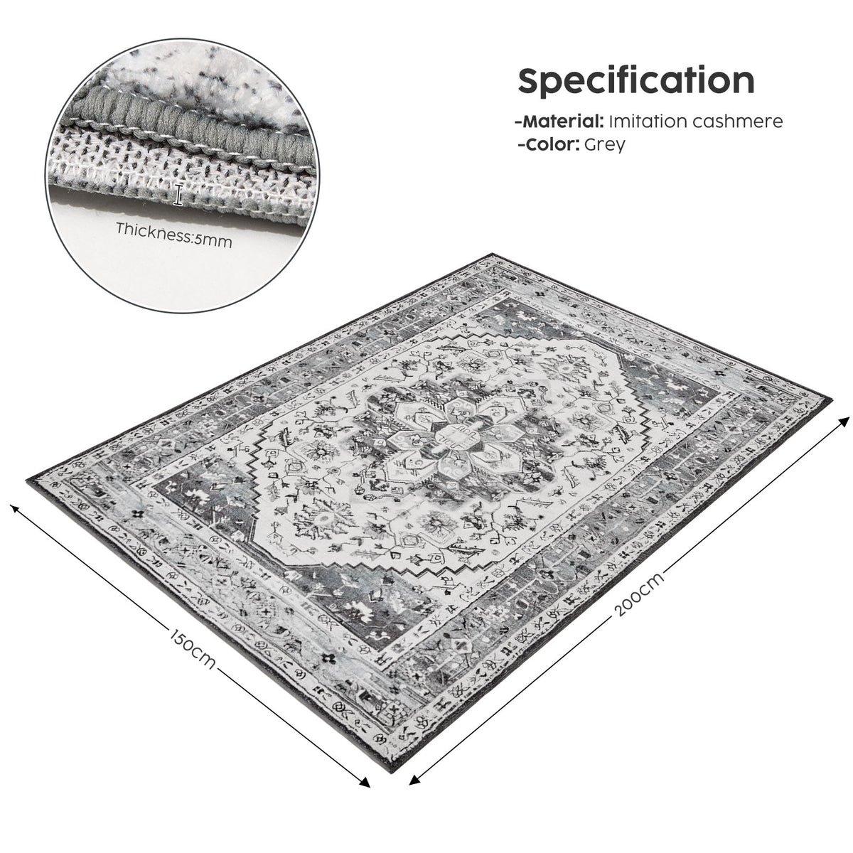 Washable Boho Rug – Grey