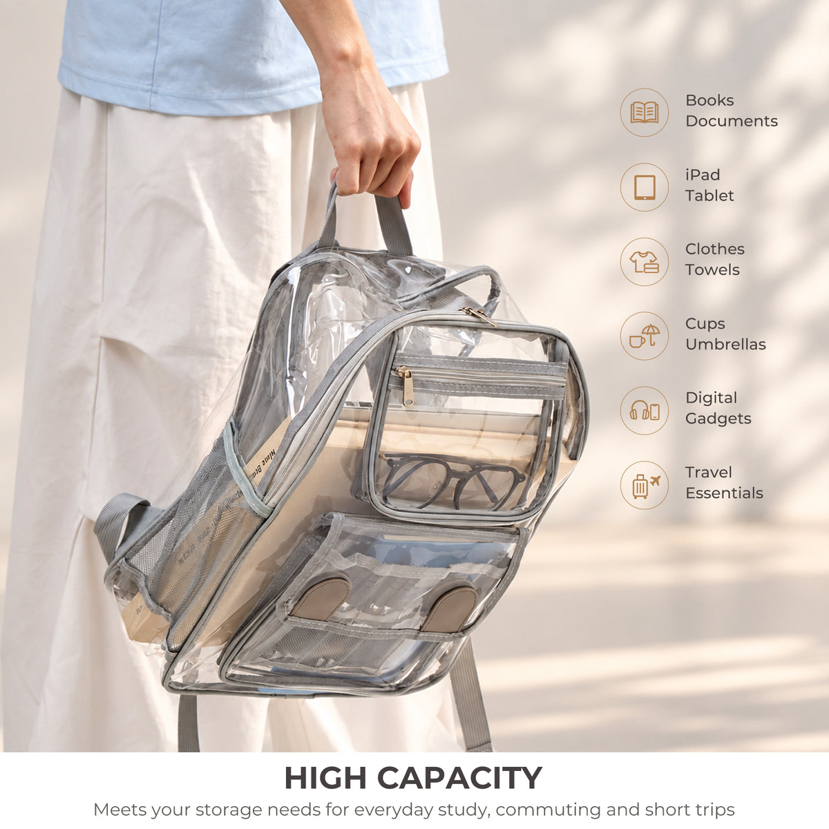 Clear PVC Backpack - Waterproof Transparent Travel Bag
