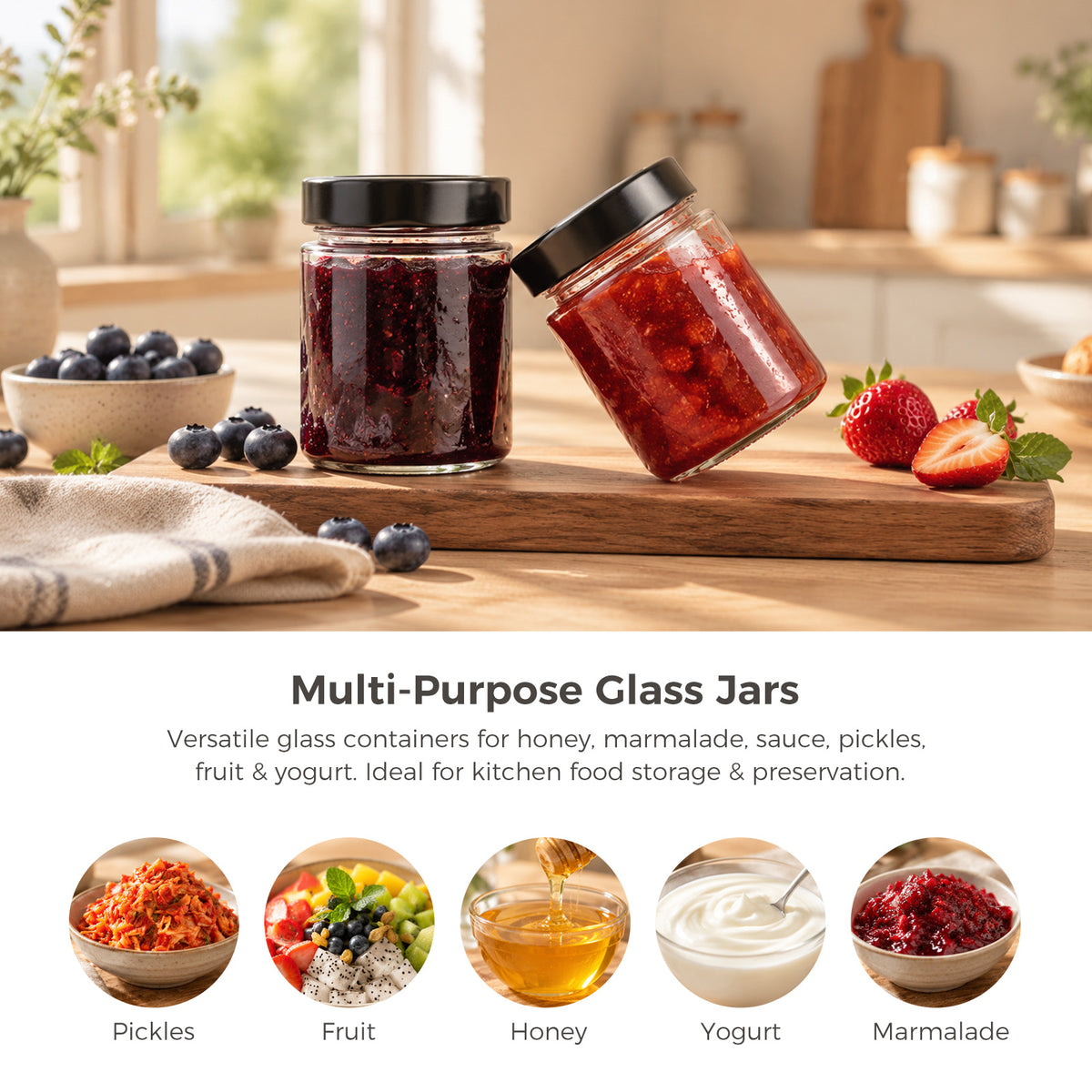280ml Glass Storage Jars with Black Lids