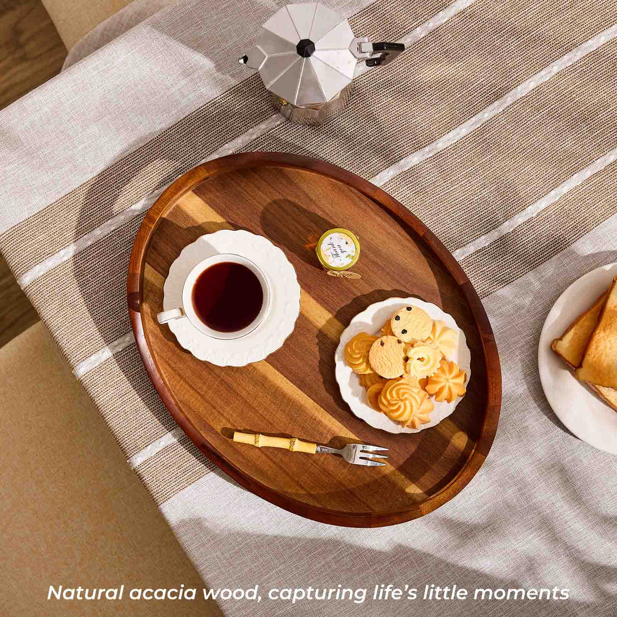 Oval Acacia Wood Serving Tray with Handles