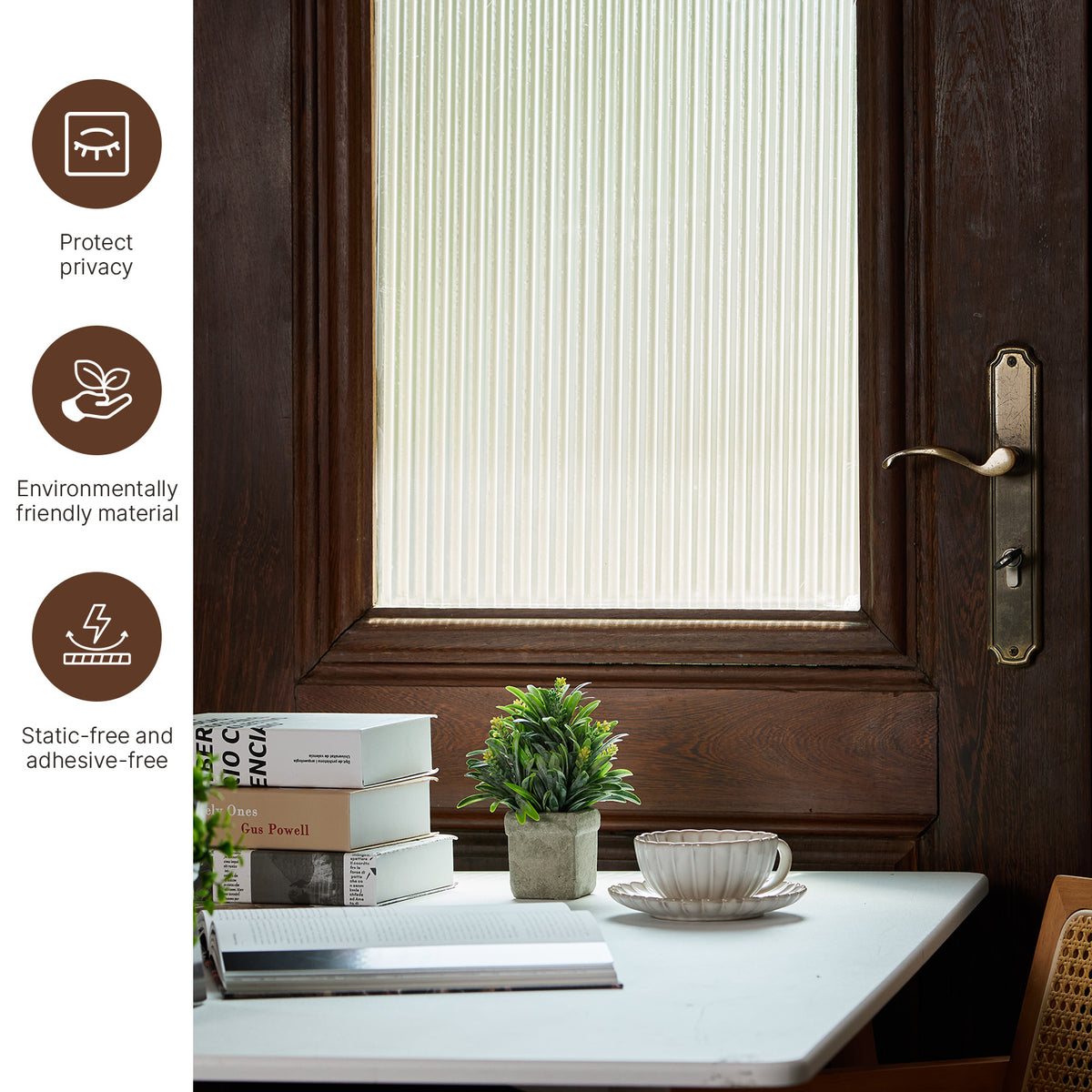 Reeded Glass Static Cling Privacy Window Film - 50 cm × 5 m