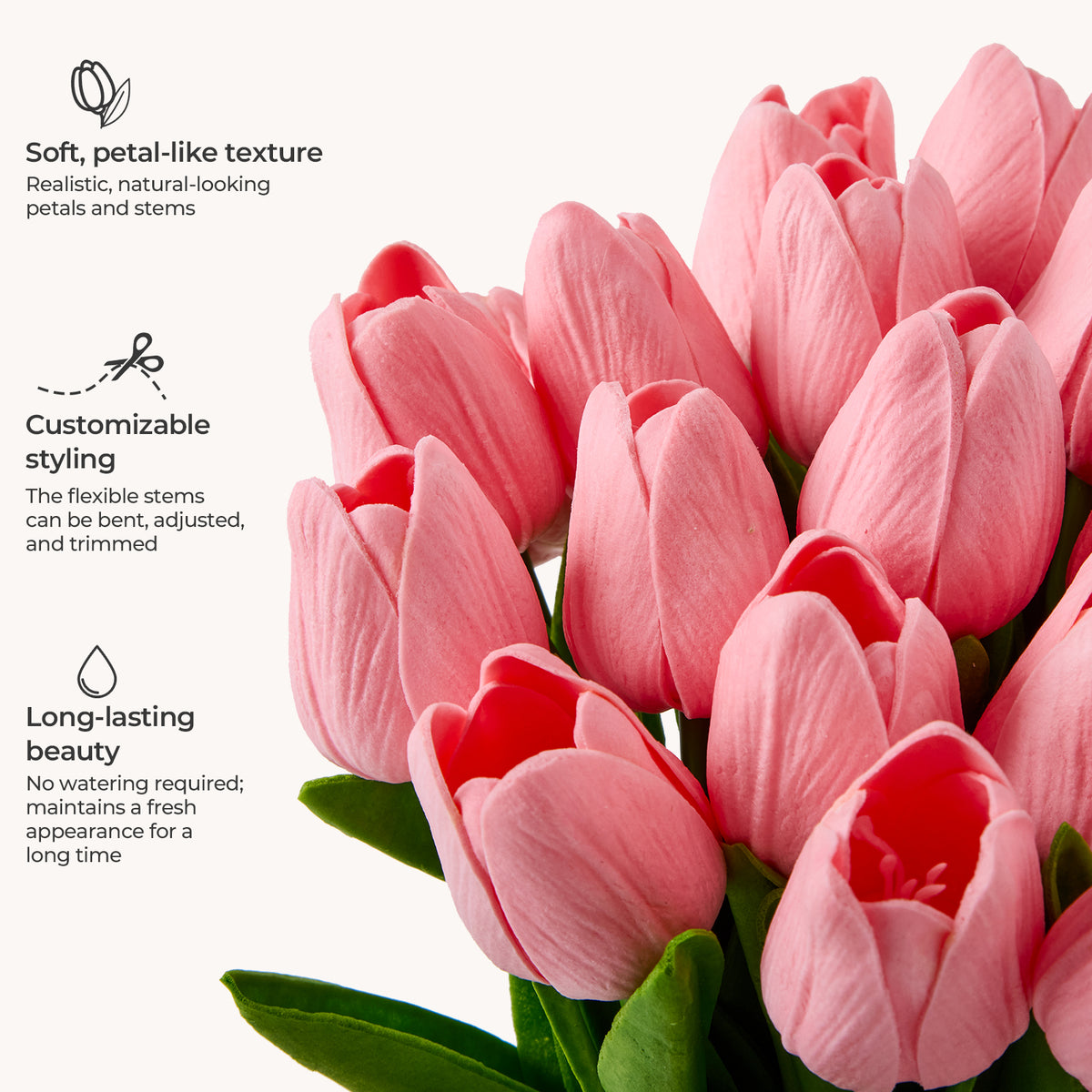 Artificial Tulips - Pink, 30 Stems