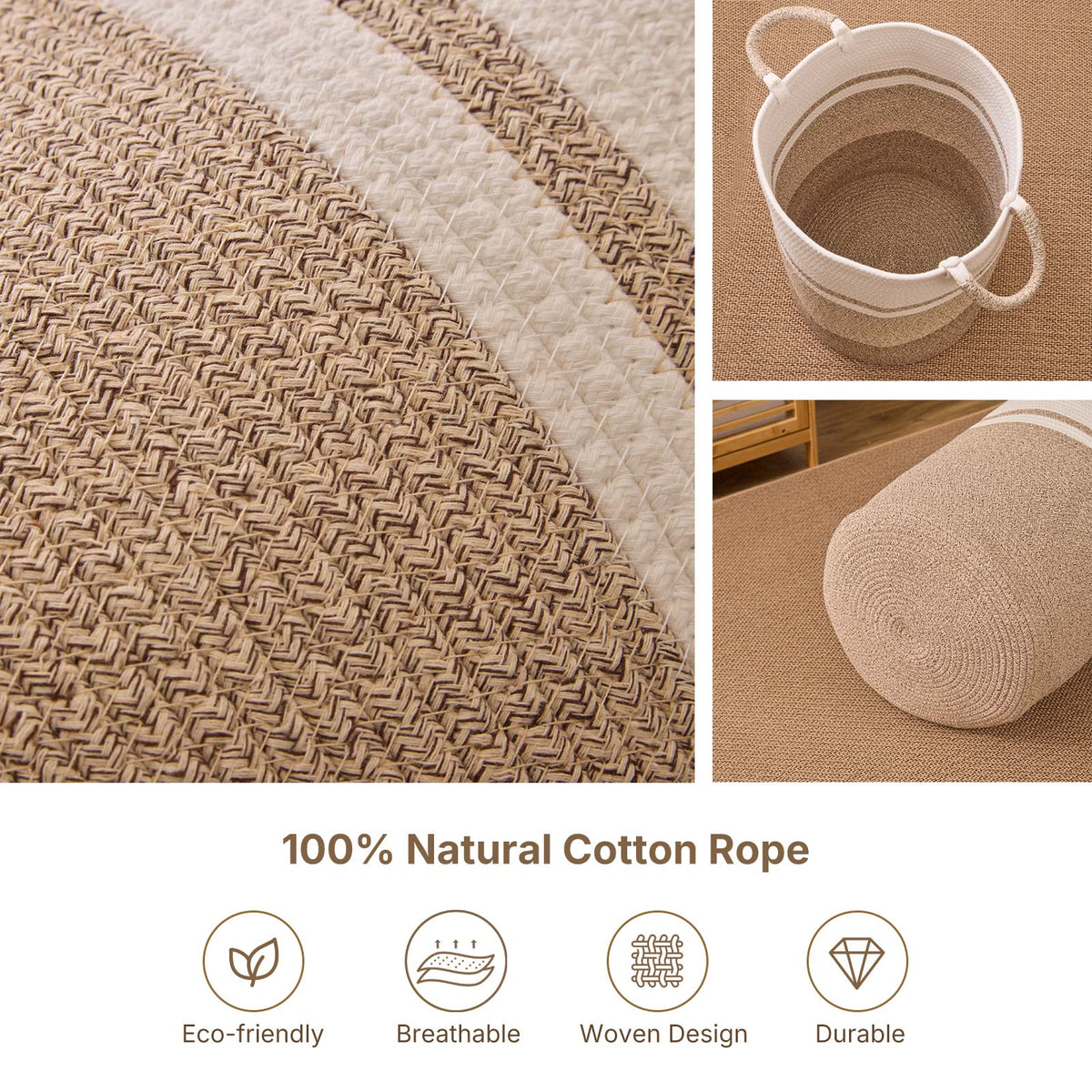 Woven Cotton & Jute Laundry Basket