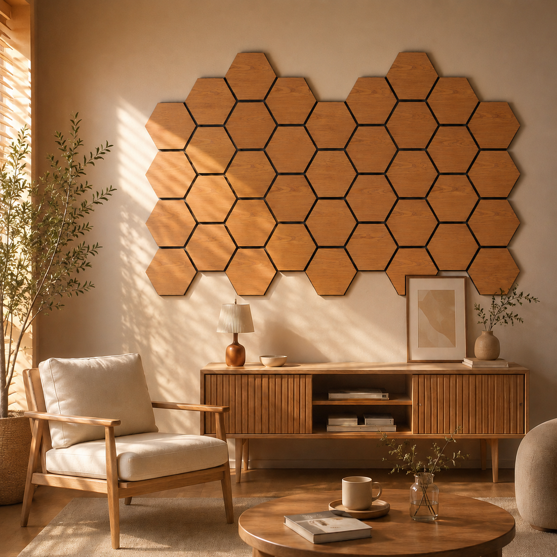 Echo-Less Wood Hexagon Acoustic Panels