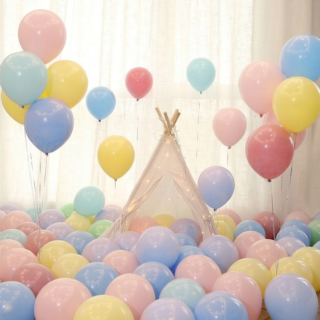 Pastel Latex Party Balloons with Inflator - Pack of 100
