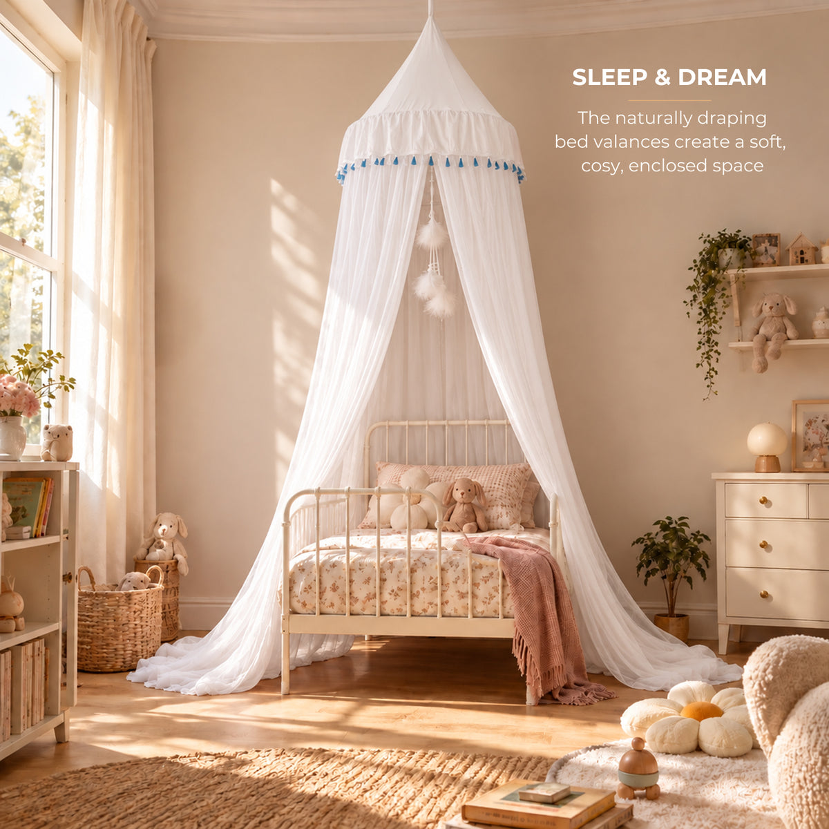 White Kids Double-Layer Bed Canopy Mosquito Net