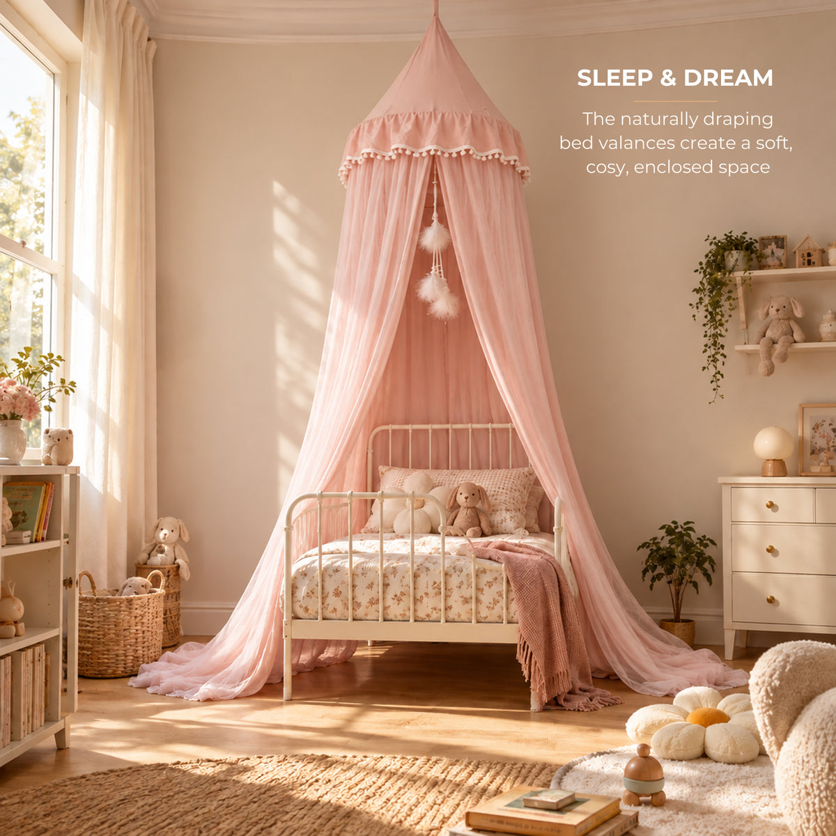 Pink Kids Double-Layer Bed Canopy Mosquito Net