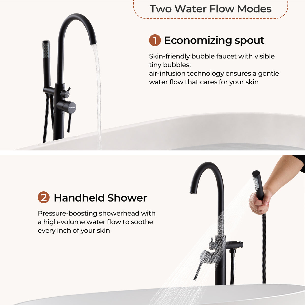 Freestanding Bath Mixer & Handheld Shower - Round