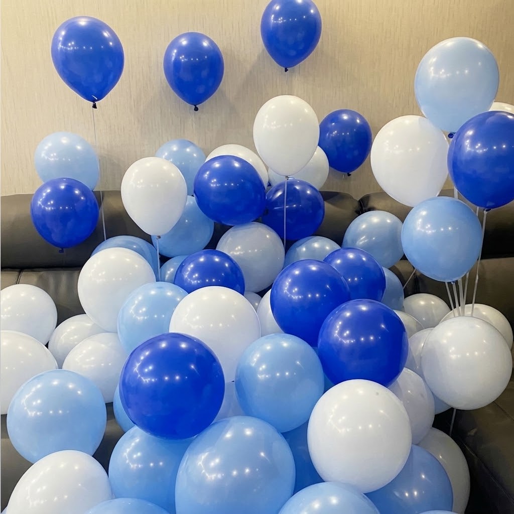 Latex Party Balloons with Inflator - Pack of 100 - Blue
