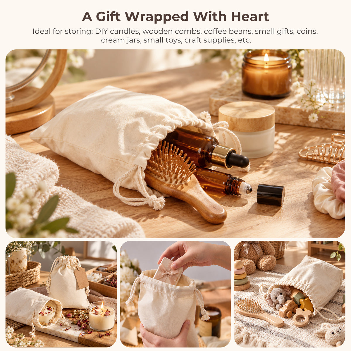 Cotton Drawstring Gift Bags 13 x 18 cm - 50 Pack