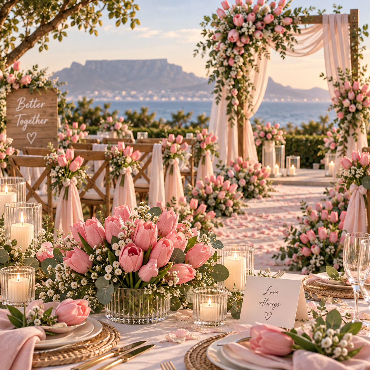 Artificial Tulips - Pink, 30 Stems