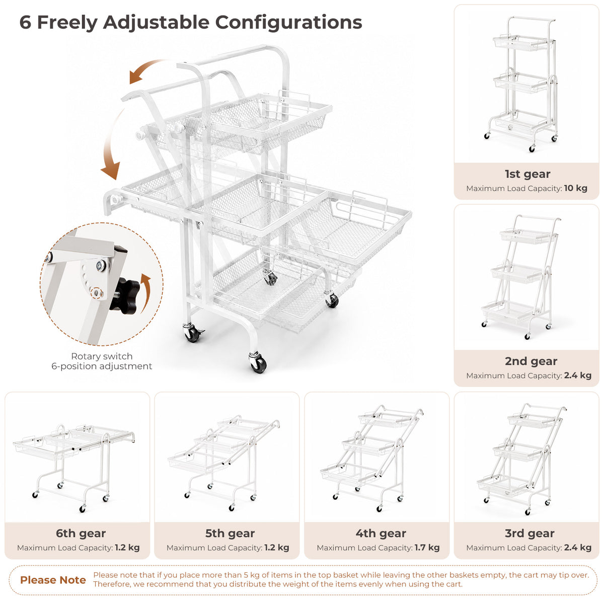3-Tier Adjustable Storage Trolley