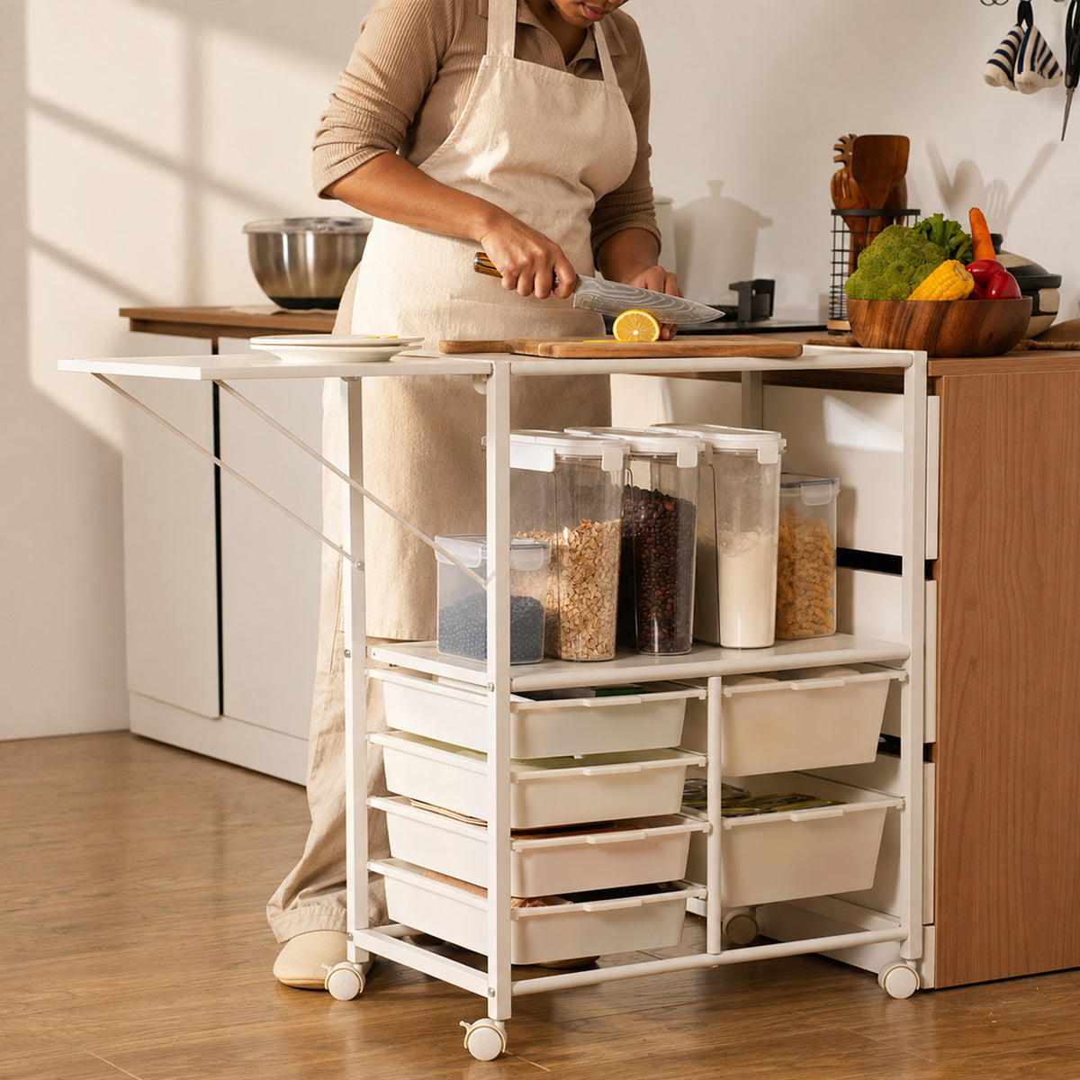Extendable Kitchen Storage Cart with 6 Drawers