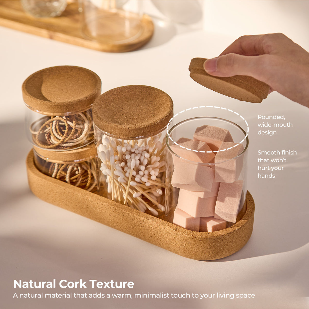 Glass Storage Jar Set with Cork Lids & Tray
